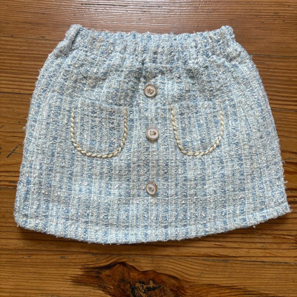 NWT Shein light blue‎ white tweed elastic waistband toddler skirt SIZE 2-3 - Picture 1 of 5